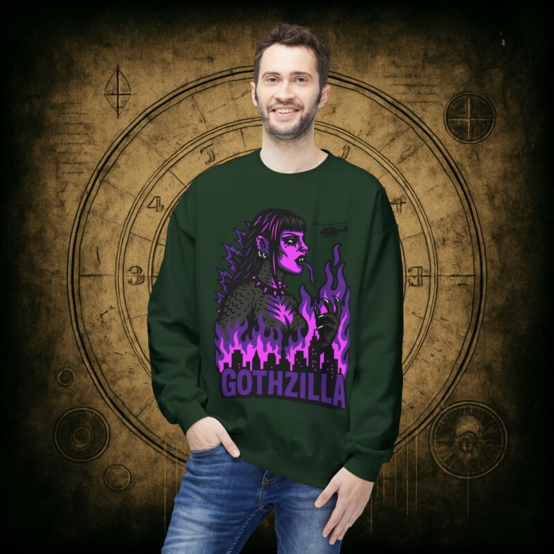 Gothzilla (Purple) Unisex Sweatshirt - Image 18