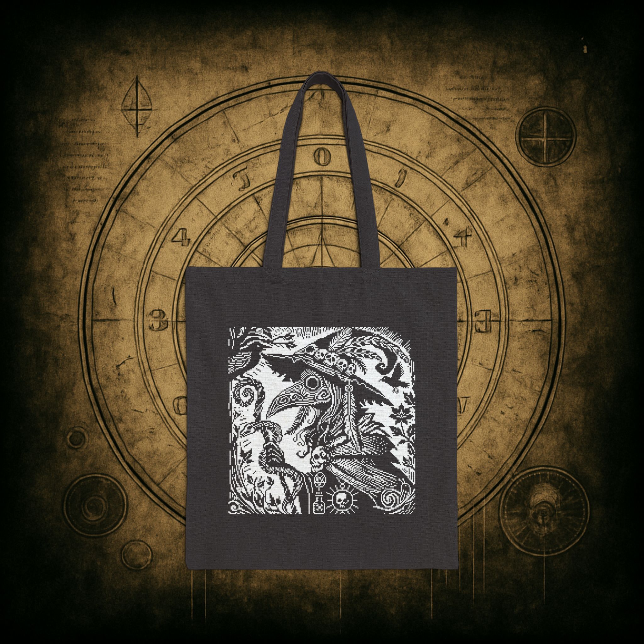 Woodcut Plague Doctor Witch Tote Bag - Image 8
