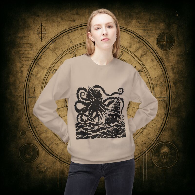 Woodcut Kraken Unisex Sweatshirt - Image 2