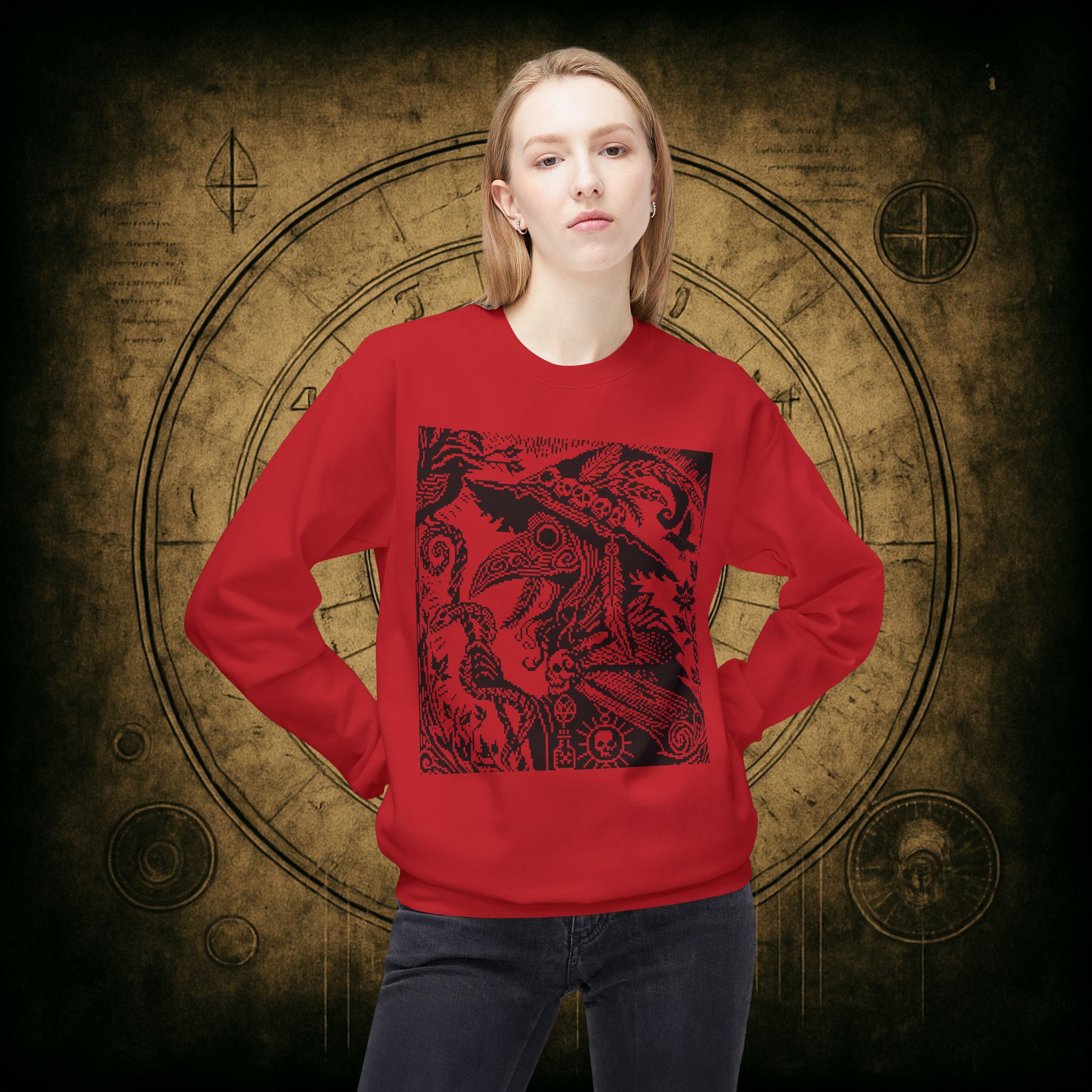 Woodcut Plague Doctor Witch Sweatshirt - Image 10