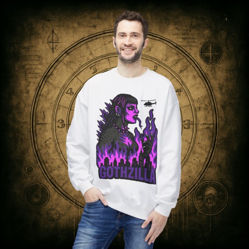 Gothzilla (Purple) Unisex Sweatshirt - Image 9