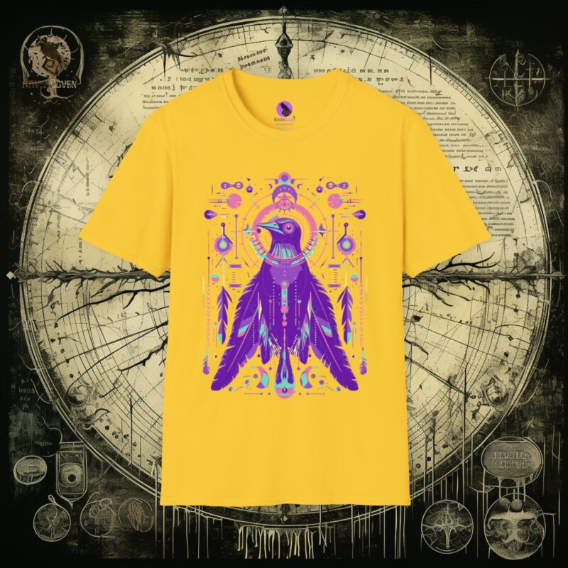 Neon Tribal Raven Unisex T-Shirt - Image 7