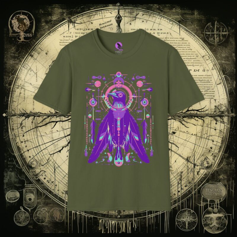 Neon Tribal Raven Unisex T-Shirt - Image 10