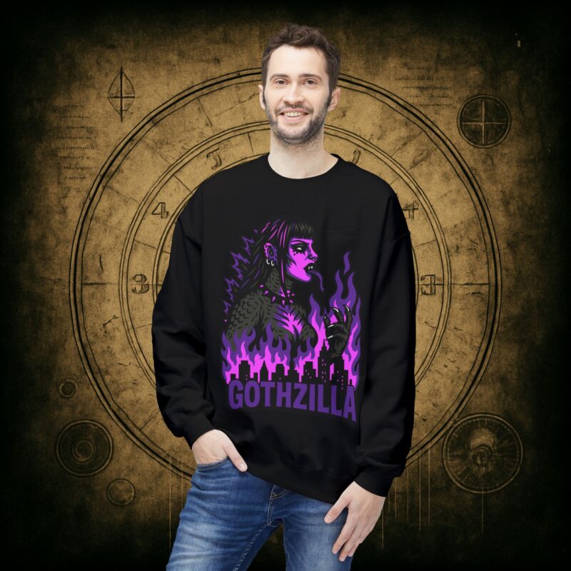 Gothzilla (Purple) Unisex Sweatshirt - Image 3