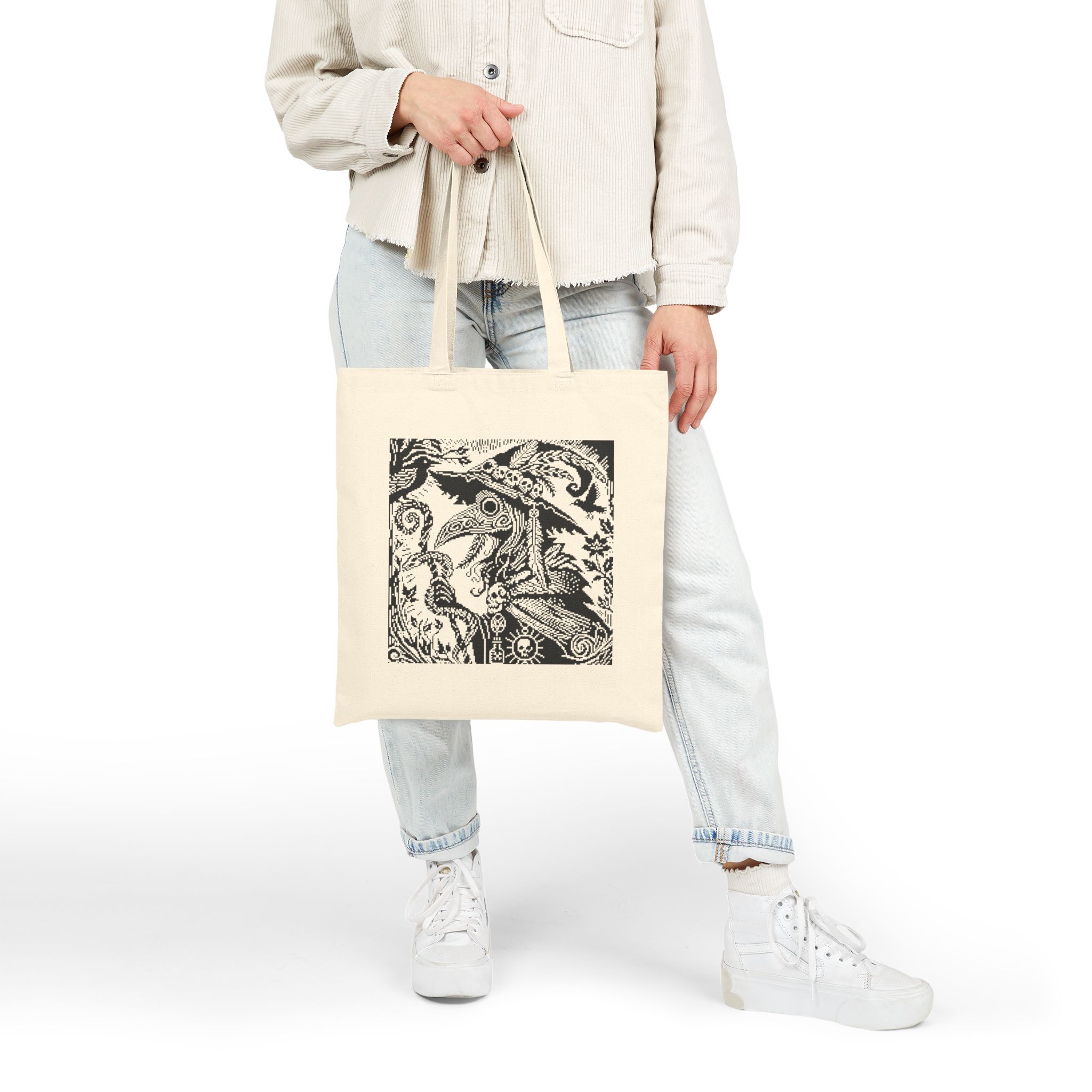 Woodcut Plague Doctor Witch Tote Bag - Image 4