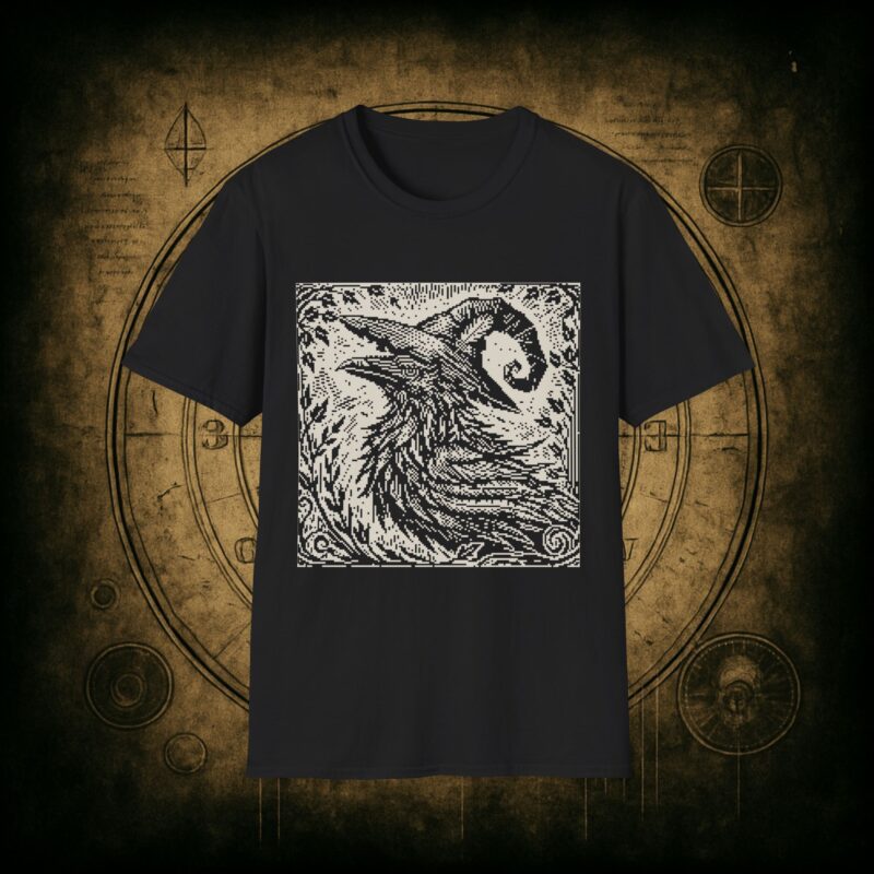 Woodcut Raven Unisex T-shirt - Image 6