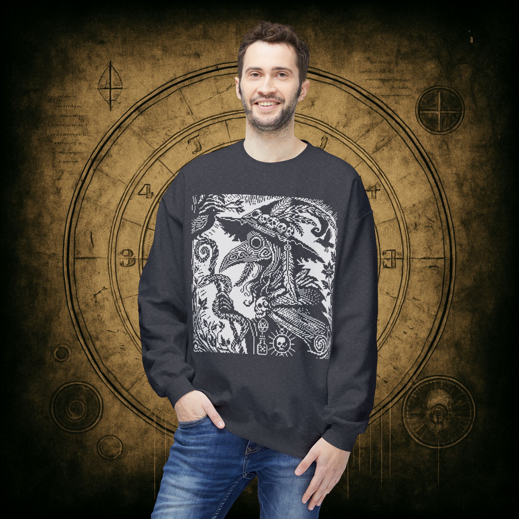 Woodcut Plague Doctor Witch Sweatshirt - Image 27