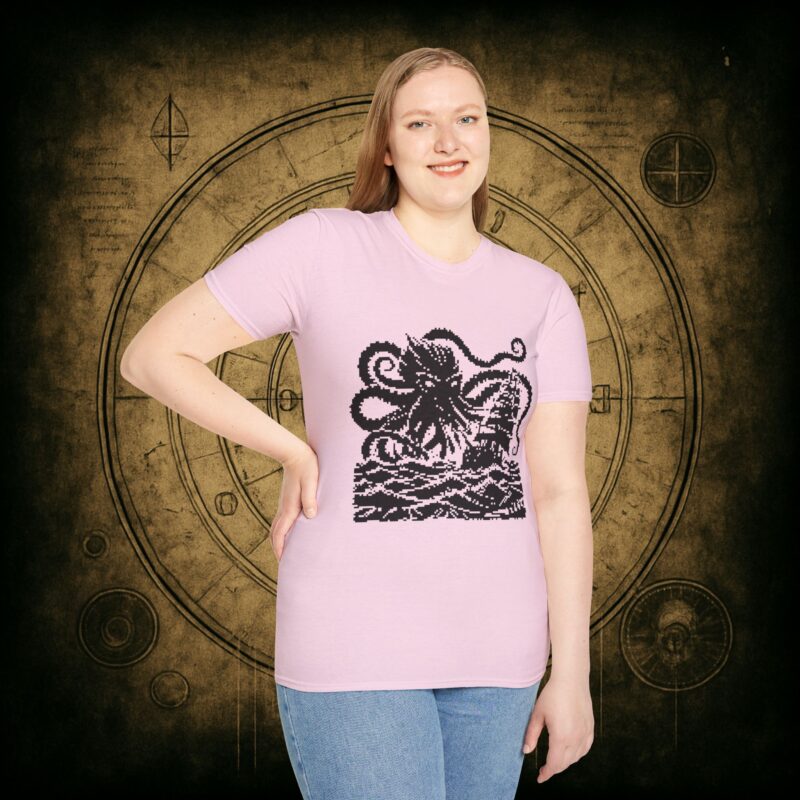 Woodcut Kraken Unisex T-shirt - Image 65