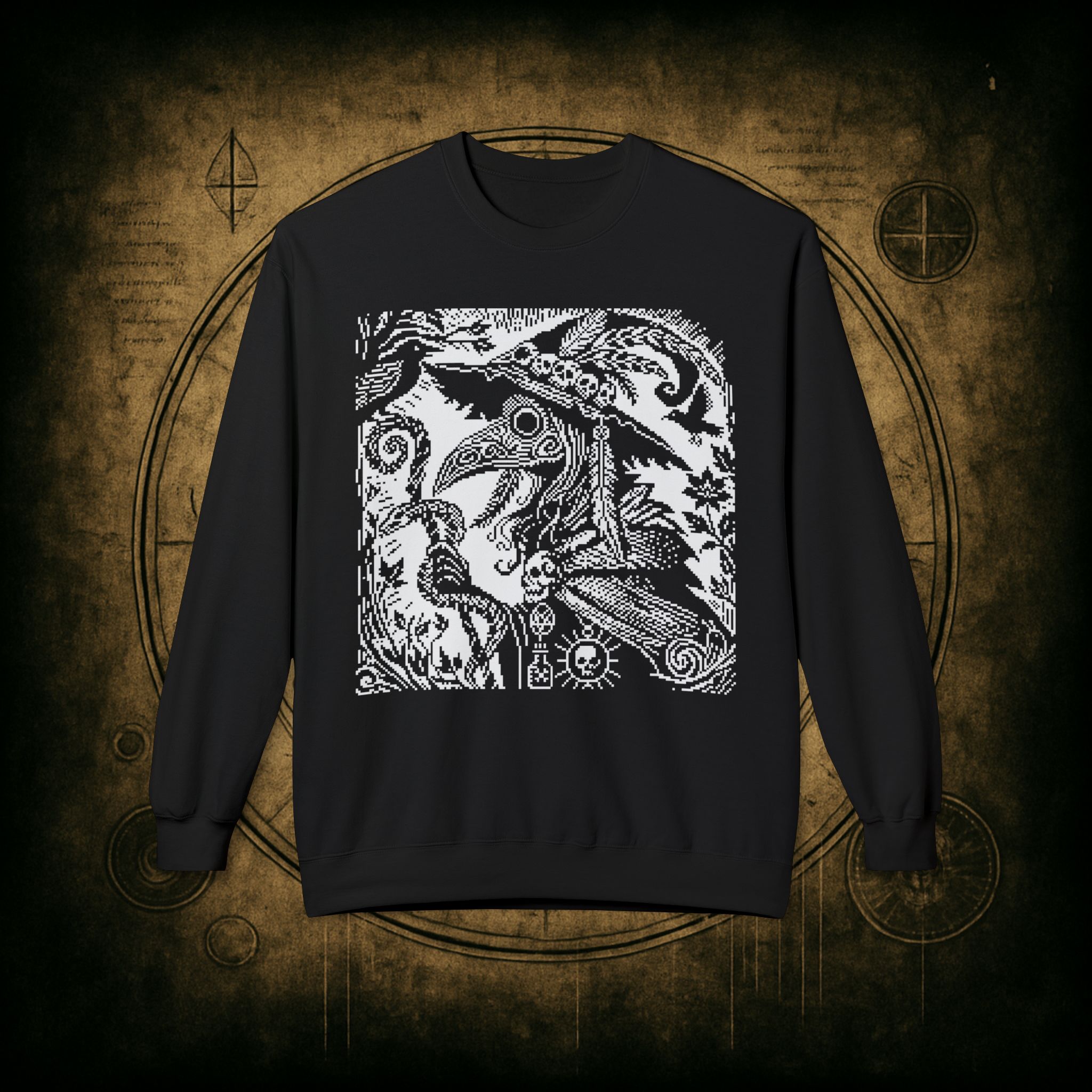 Woodcut Plague Doctor Witch Sweatshirt - Image 5