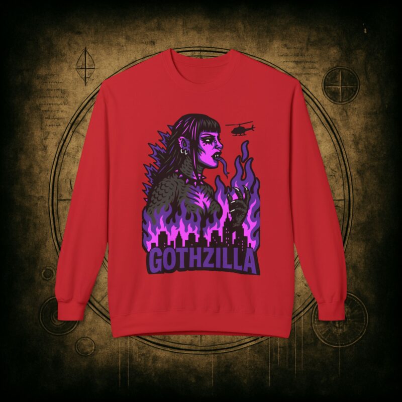 Gothzilla (Purple) Unisex Sweatshirt - Image 4