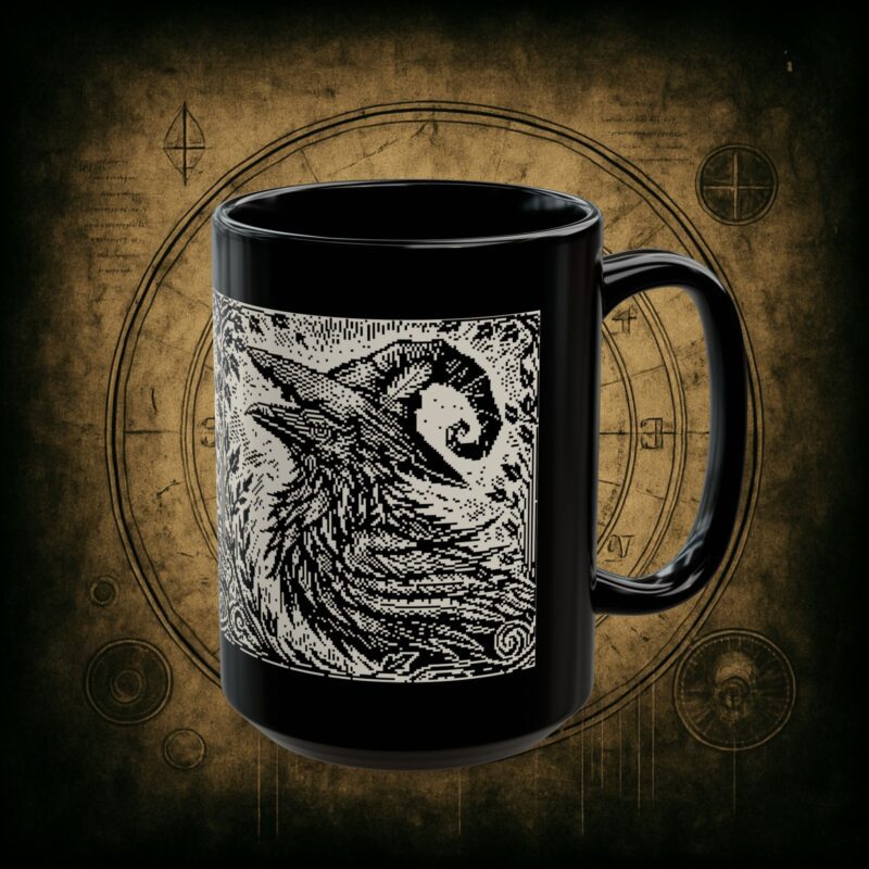 Woodcut Raven Ceramic Mug - Image 9