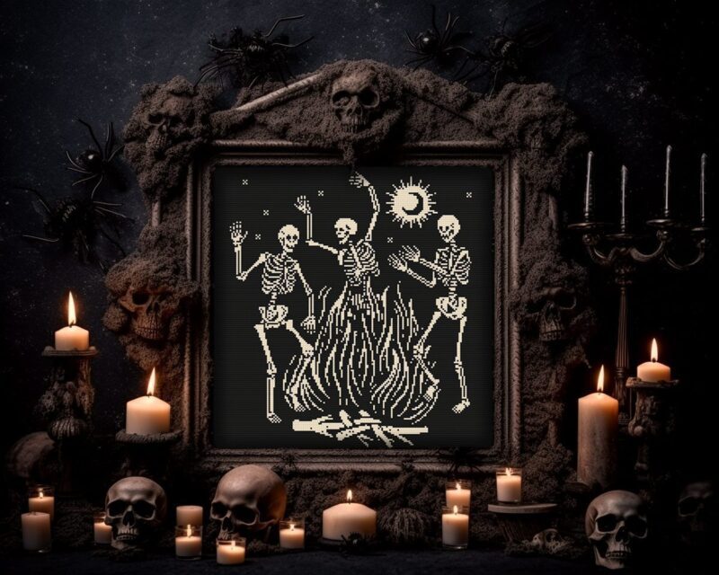 Dancing Skeletons Cross Stitch Pattern