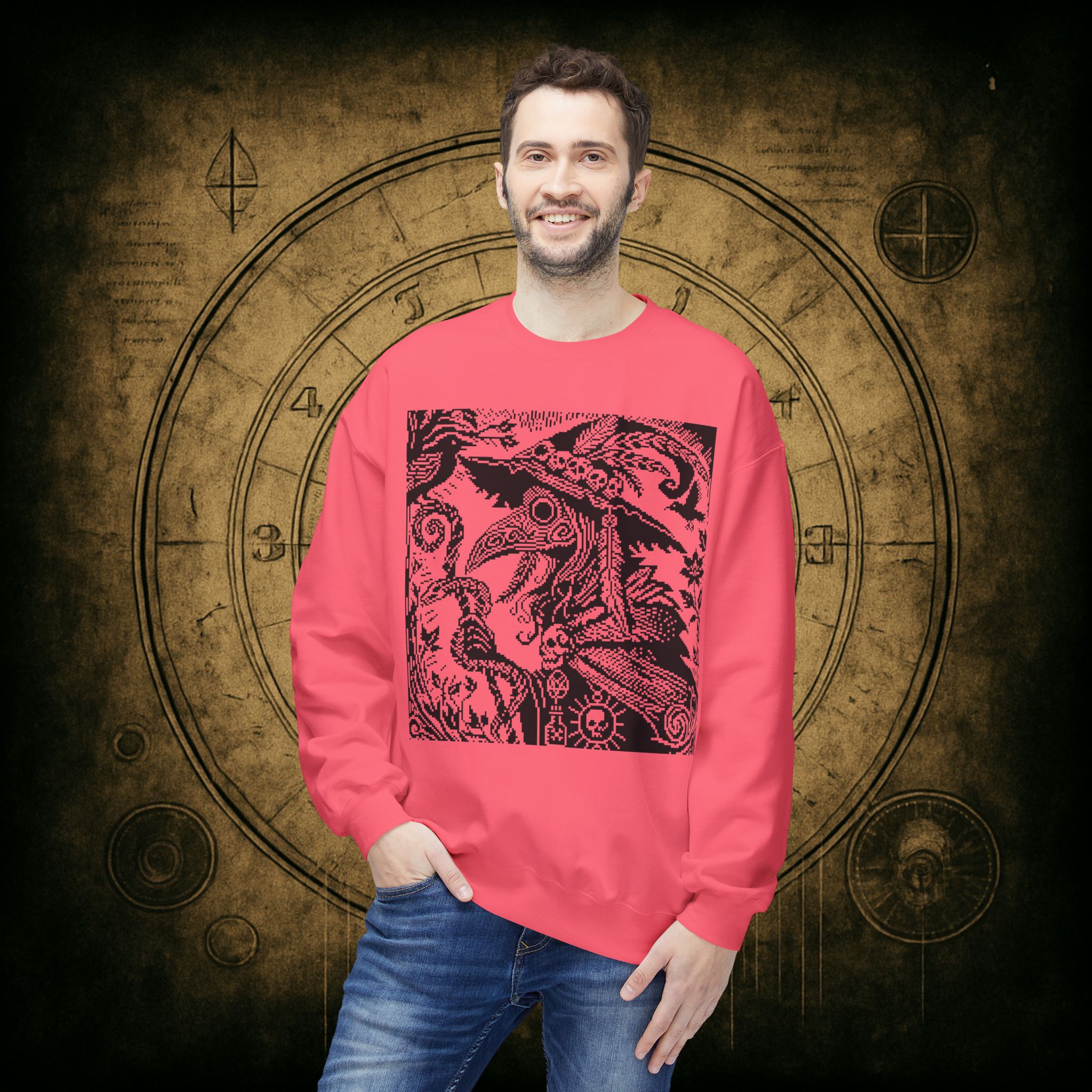 Woodcut Plague Doctor Witch Sweatshirt - Image 55