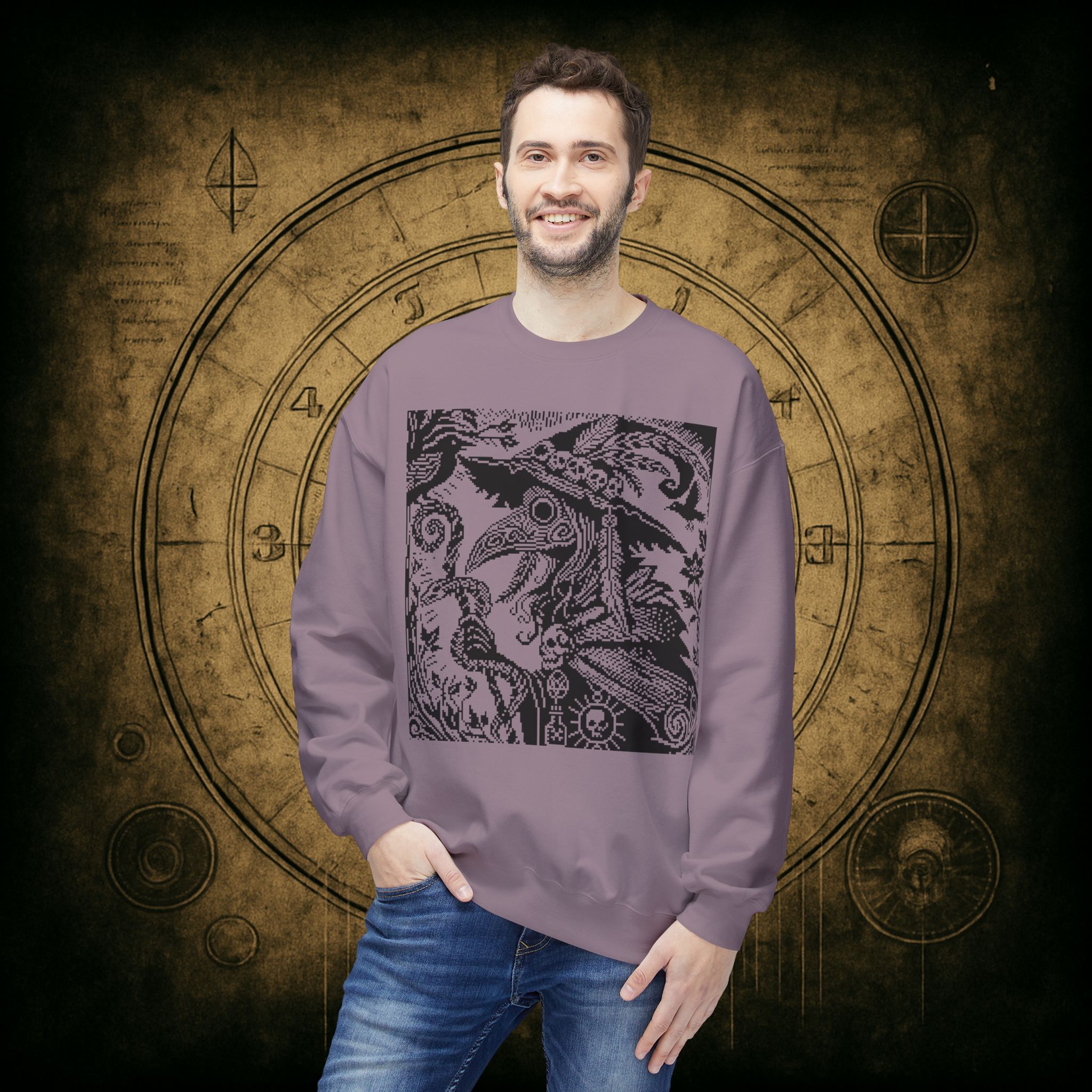 Woodcut Plague Doctor Witch Sweatshirt - Image 51