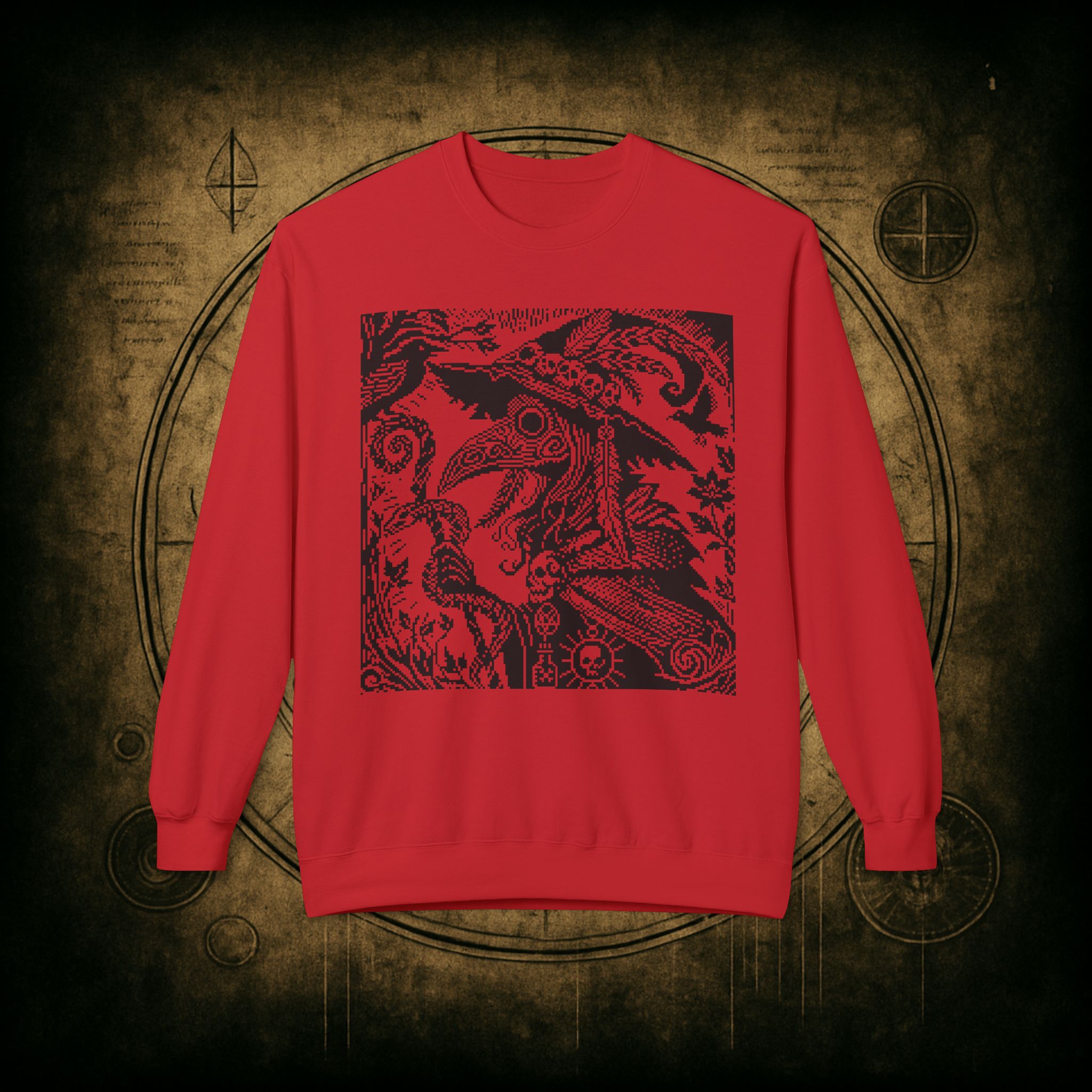 Woodcut Plague Doctor Witch Sweatshirt - Image 9