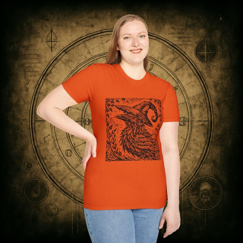 Woodcut Raven Unisex T-shirt - Image 31