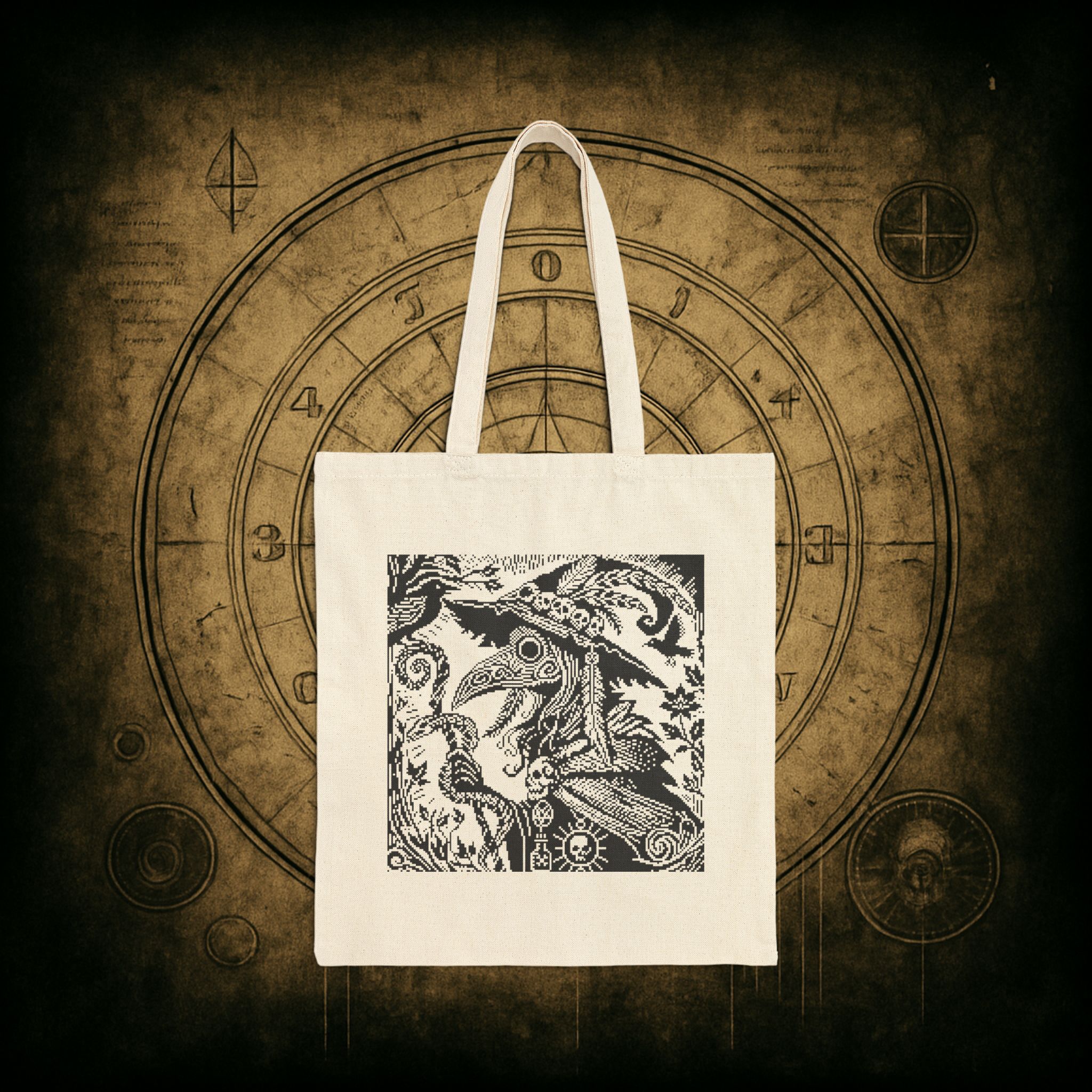 Woodcut Plague Doctor Witch Tote Bag