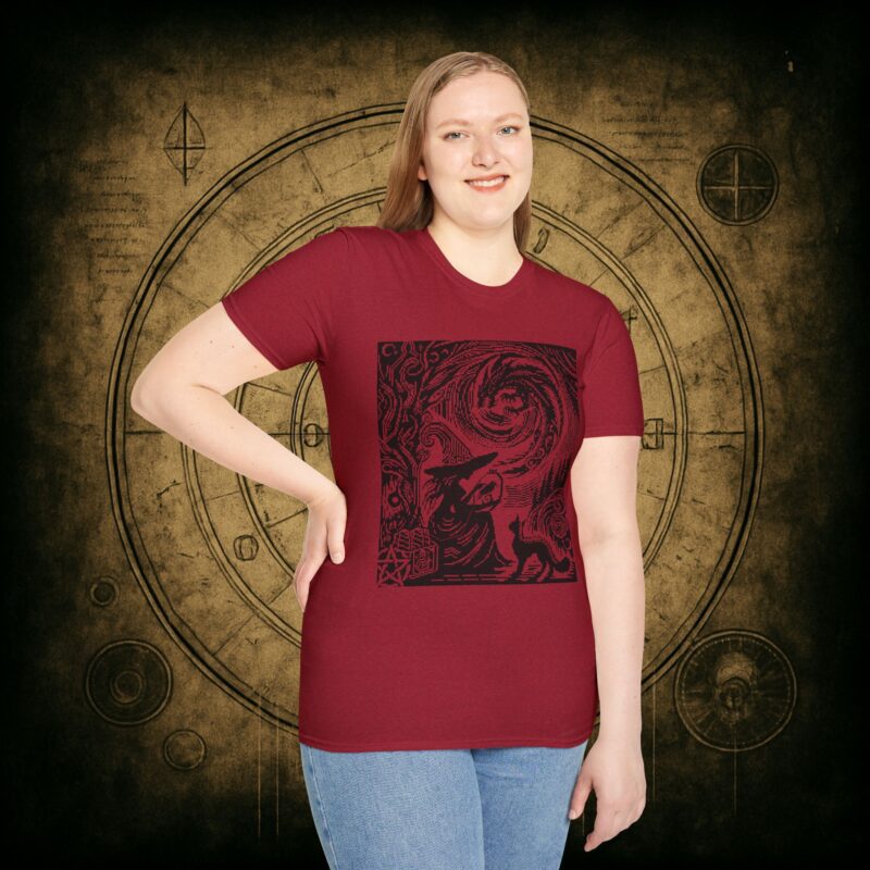 Woodcut Stitch Witch Unisex T-Shirt - Image 75