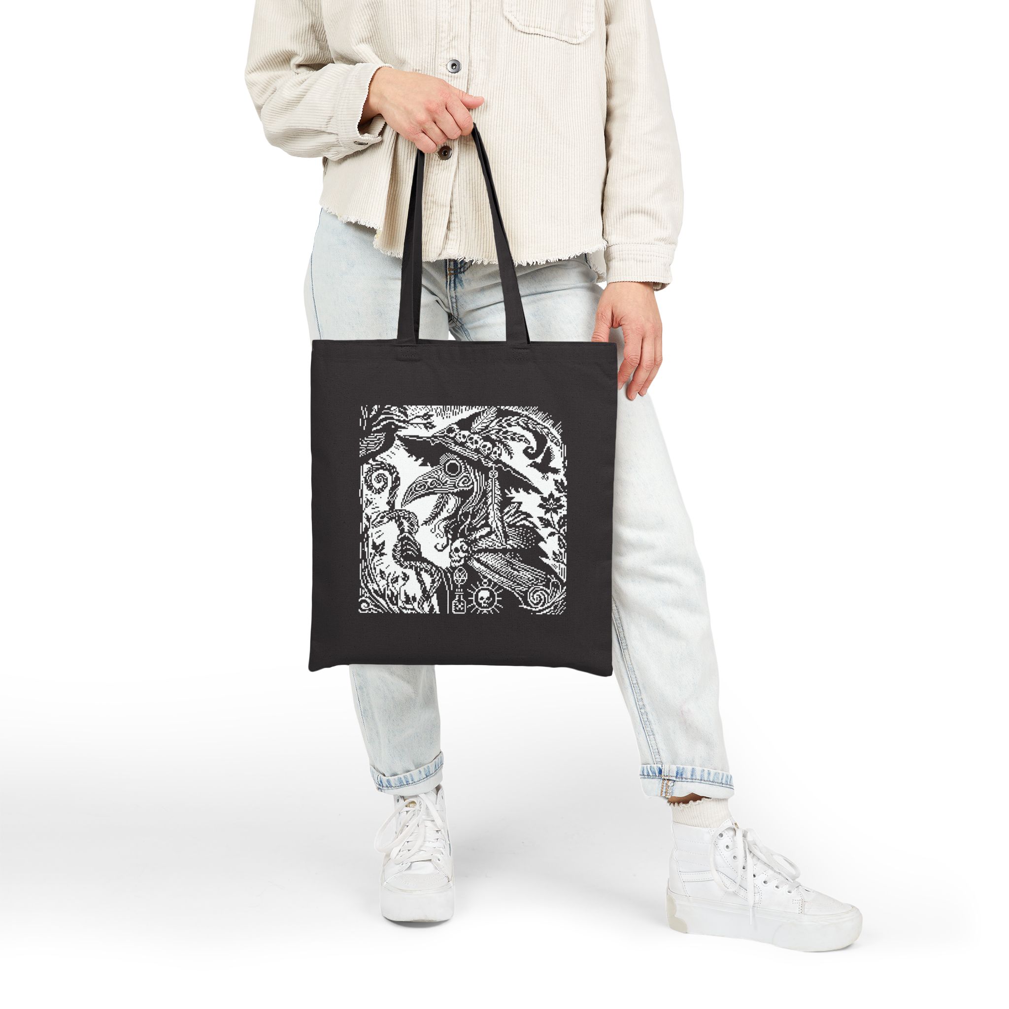 Woodcut Plague Doctor Witch Tote Bag - Image 11