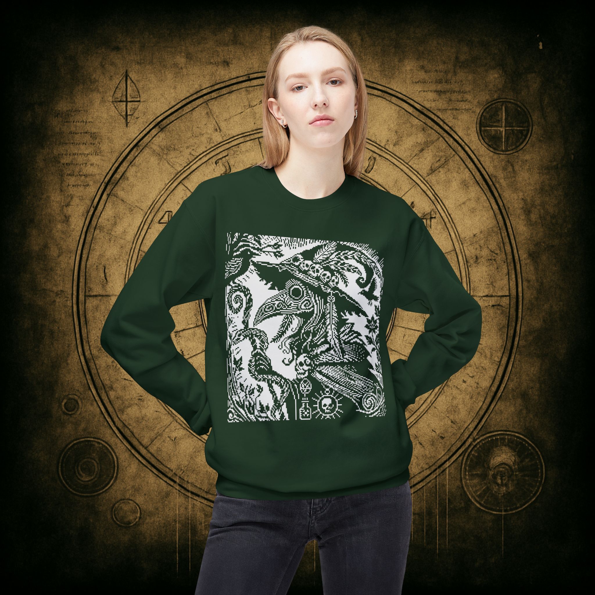 Woodcut Plague Doctor Witch Sweatshirt - Image 22