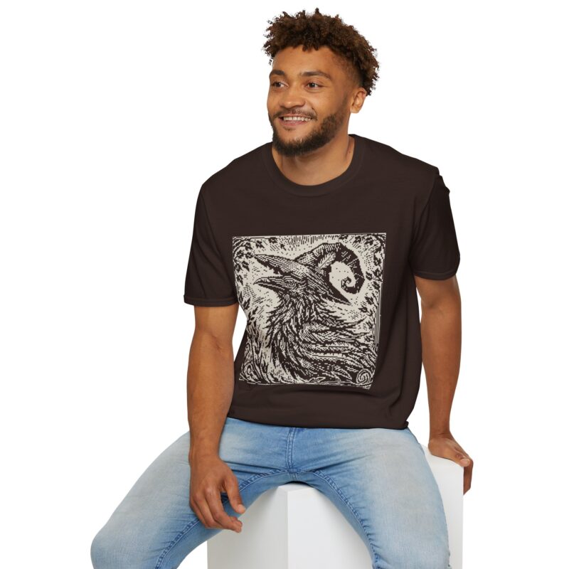 Woodcut Raven Unisex T-shirt - Image 37