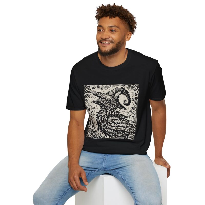 Woodcut Raven Unisex T-shirt - Image 17