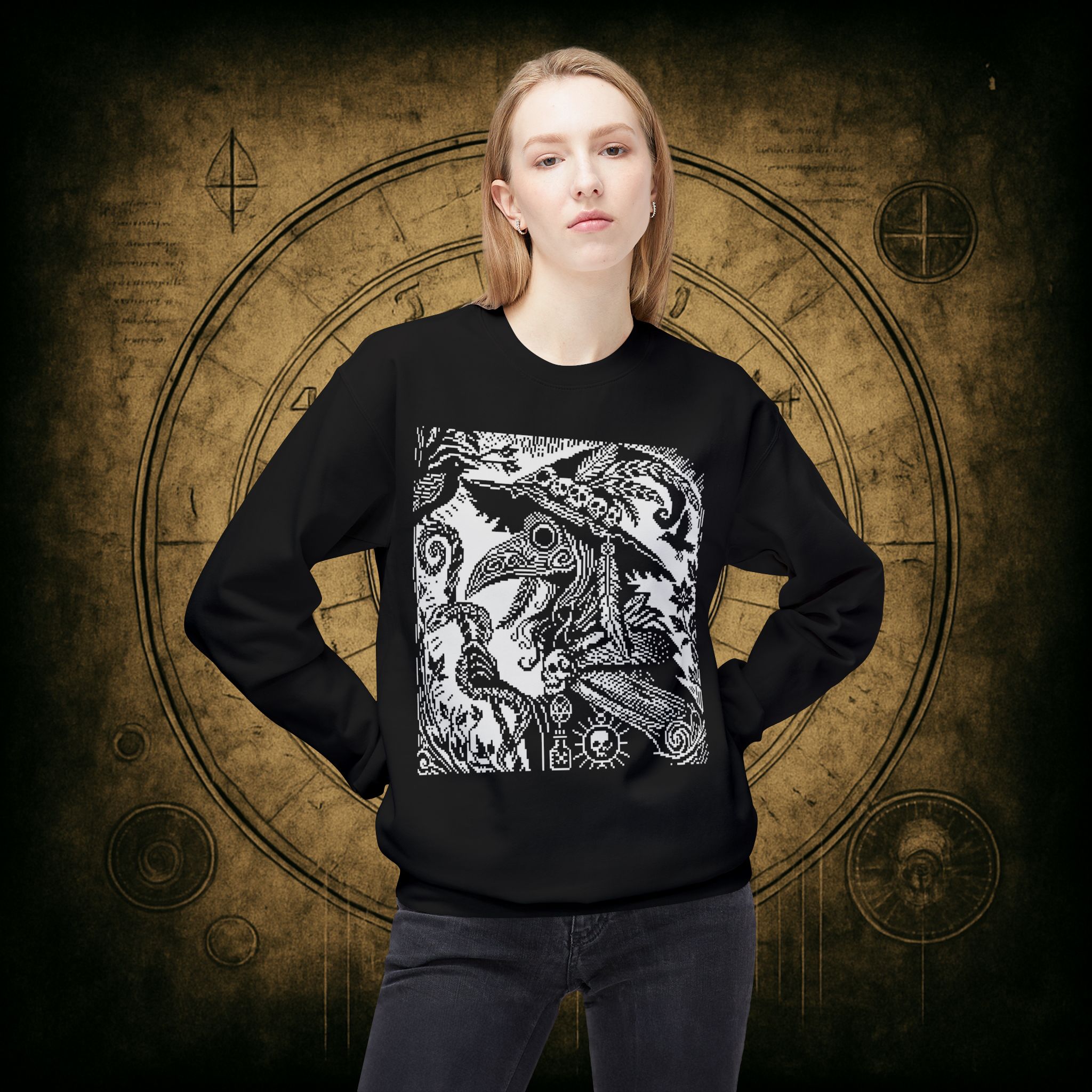 Woodcut Plague Doctor Witch Sweatshirt - Image 6