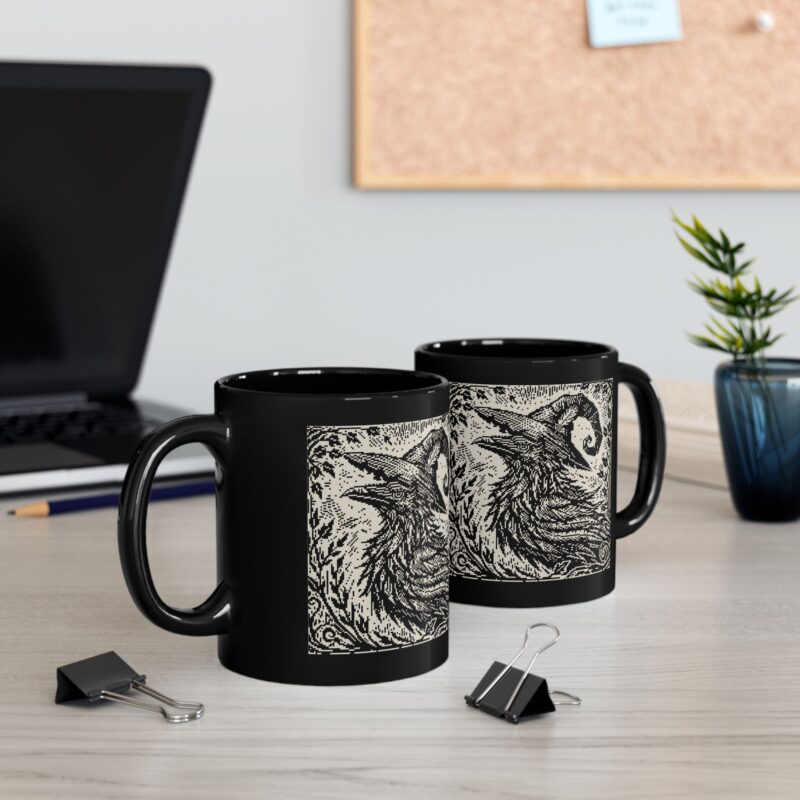 Woodcut Raven Ceramic Mug - Image 5