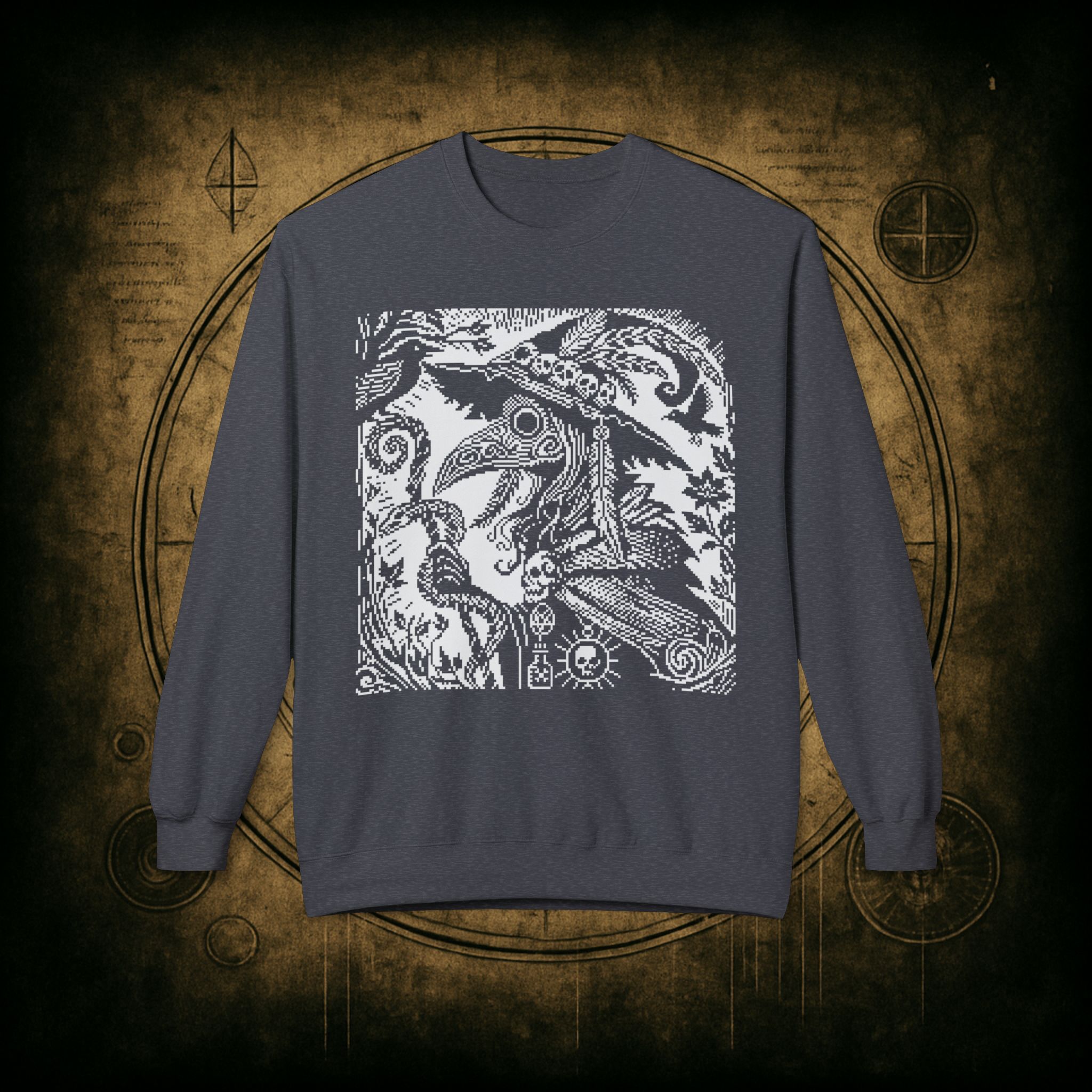 Woodcut Plague Doctor Witch Sweatshirt - Image 25
