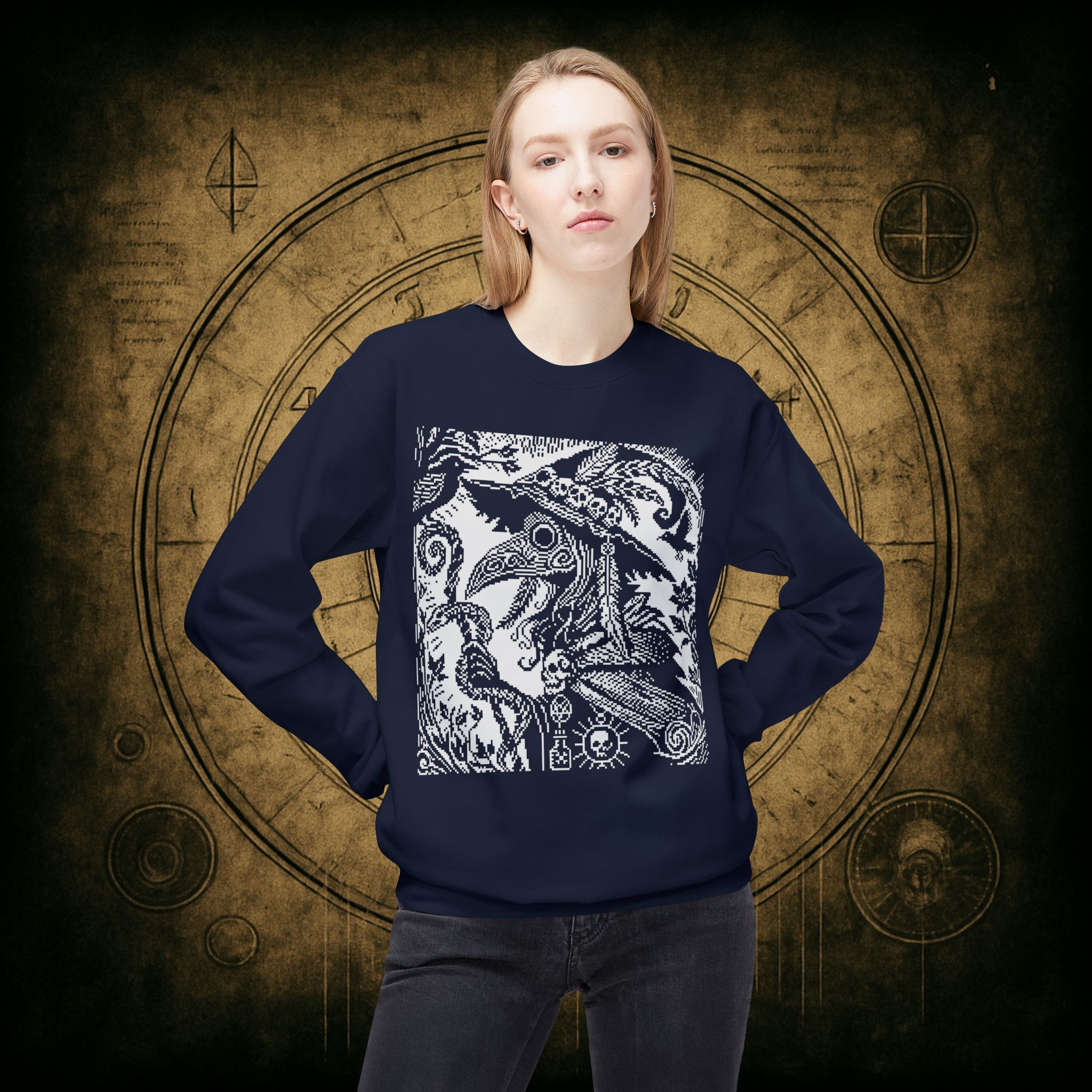 Woodcut Plague Doctor Witch Sweatshirt - Image 46