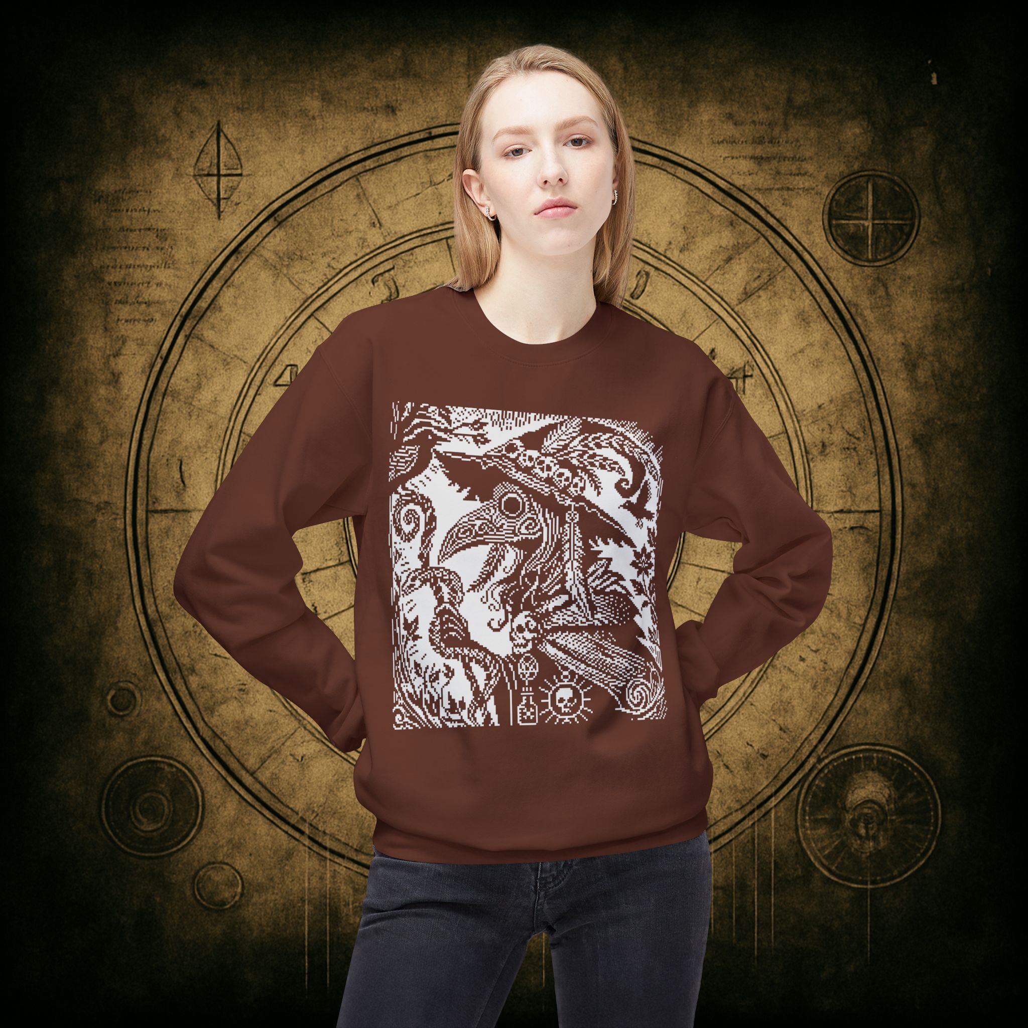 Woodcut Plague Doctor Witch Sweatshirt - Image 18