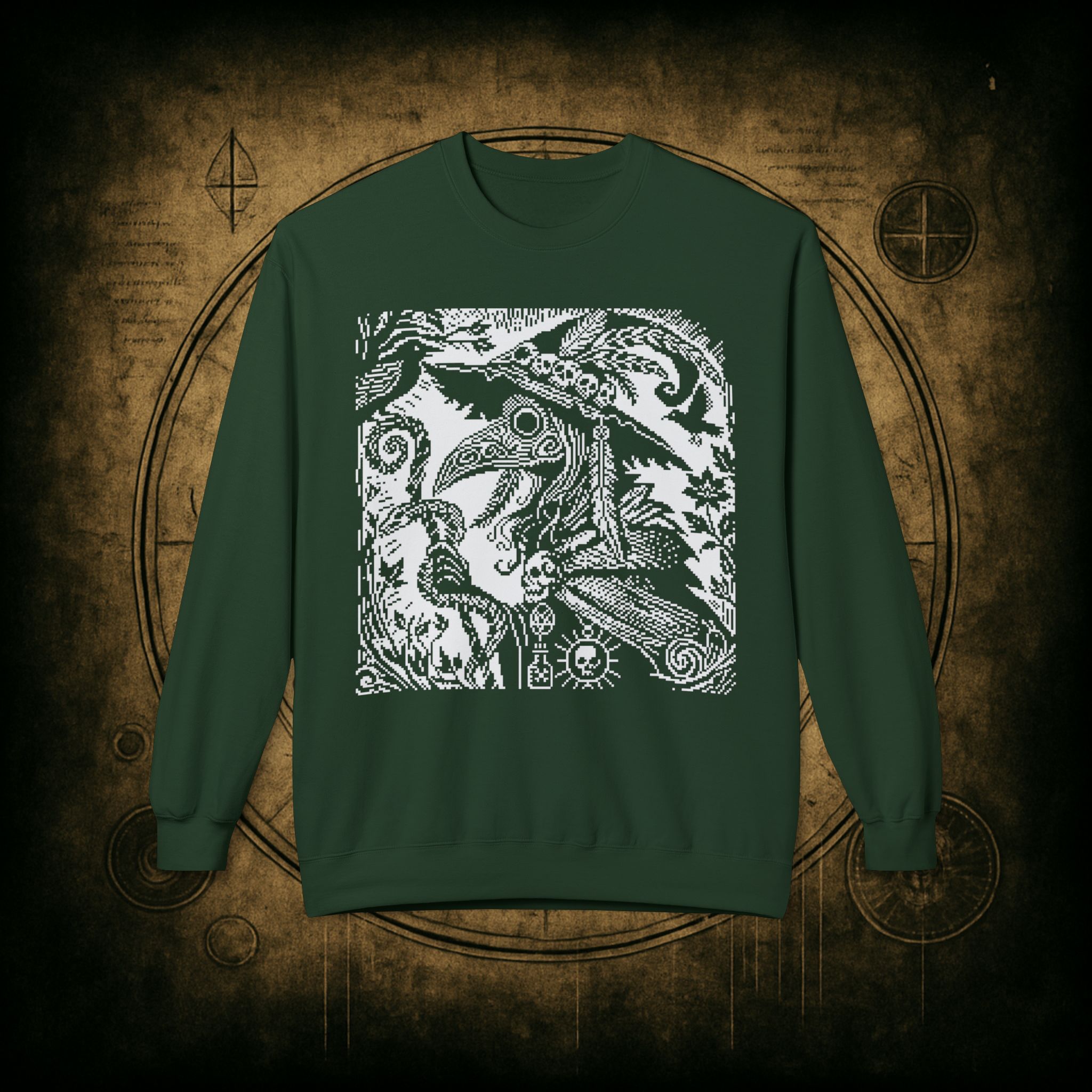 Woodcut Plague Doctor Witch Sweatshirt - Image 21
