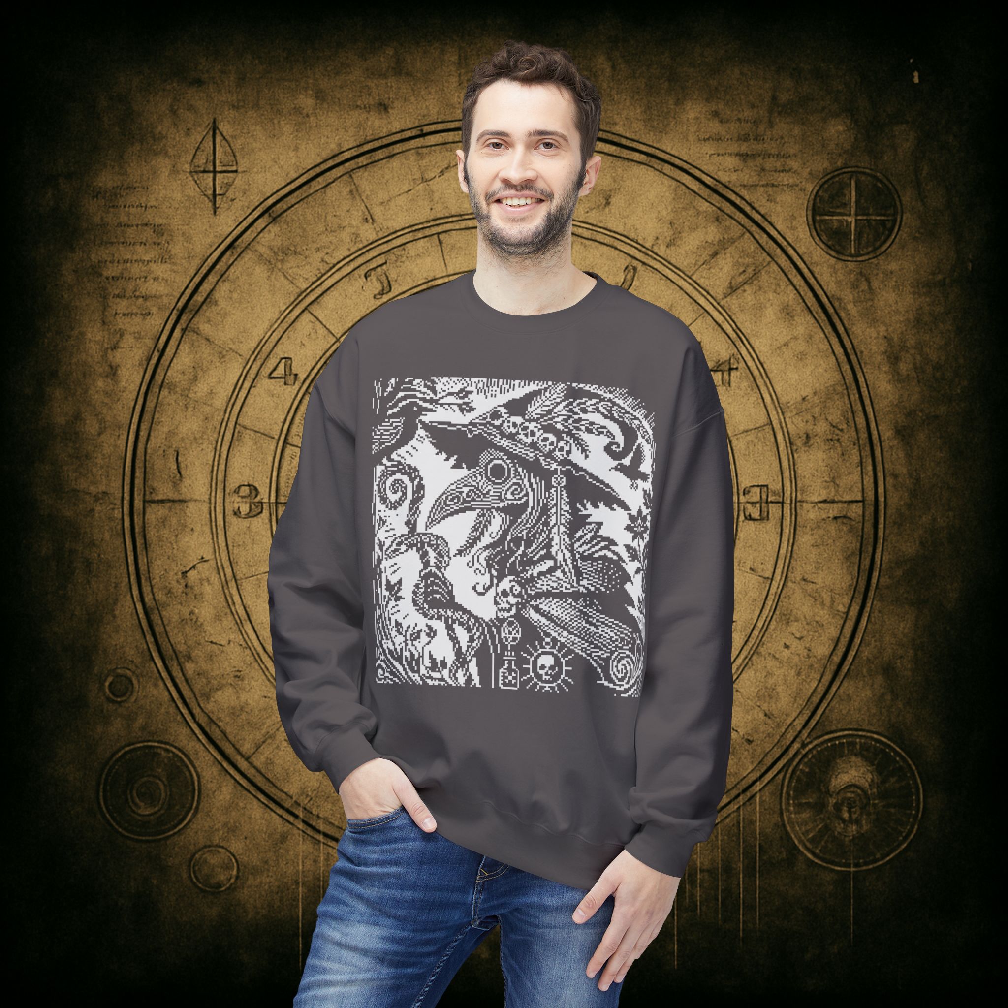 Woodcut Plague Doctor Witch Sweatshirt - Image 39