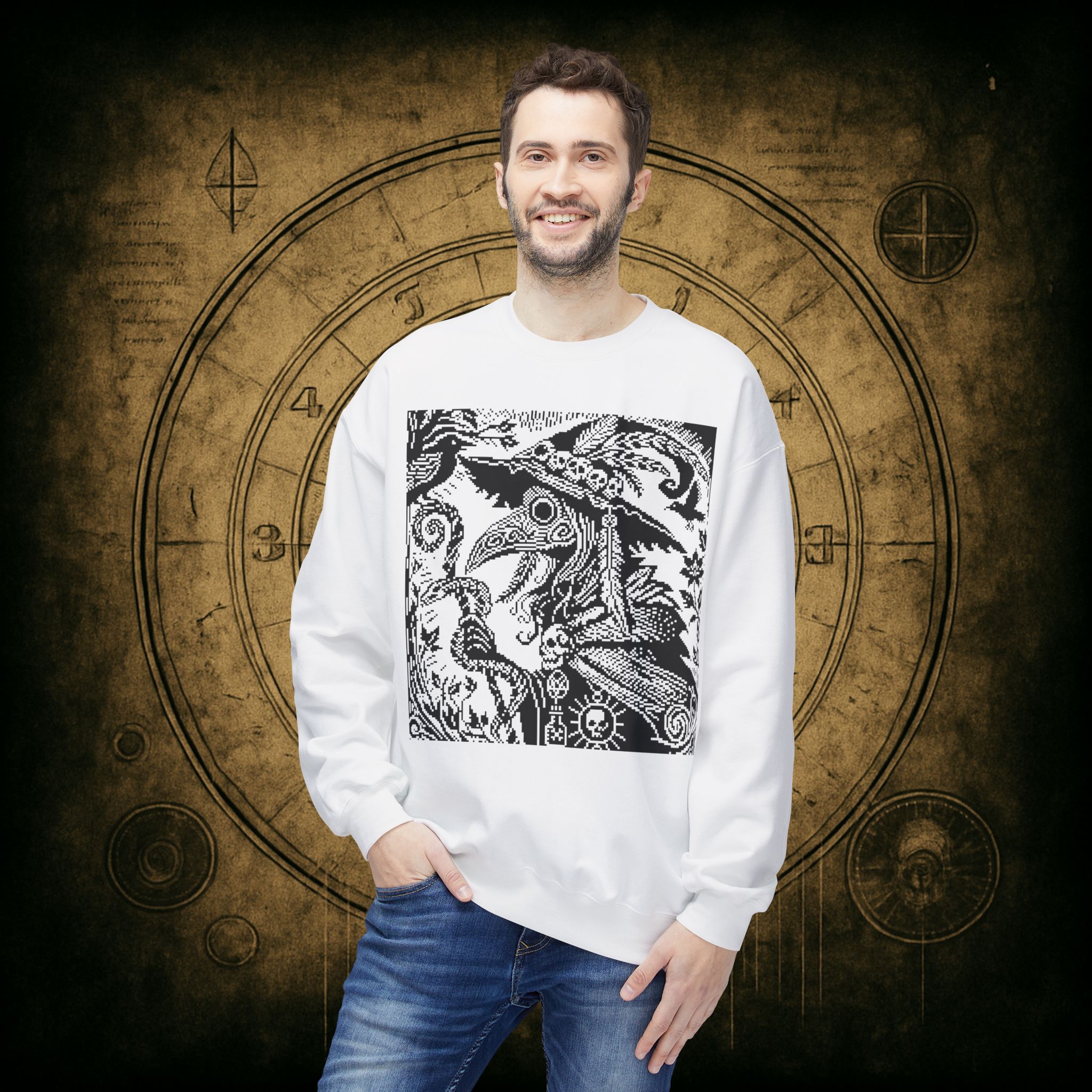Woodcut Plague Doctor Witch Sweatshirt - Image 15