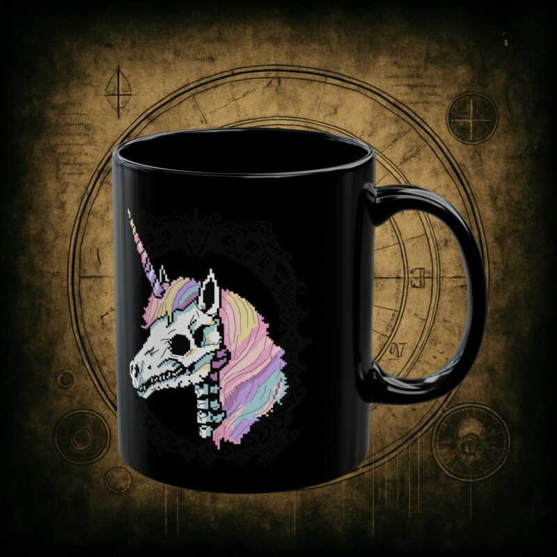 Pastel Goth Skeleton Unicorn Ceramic Mug - Image 2