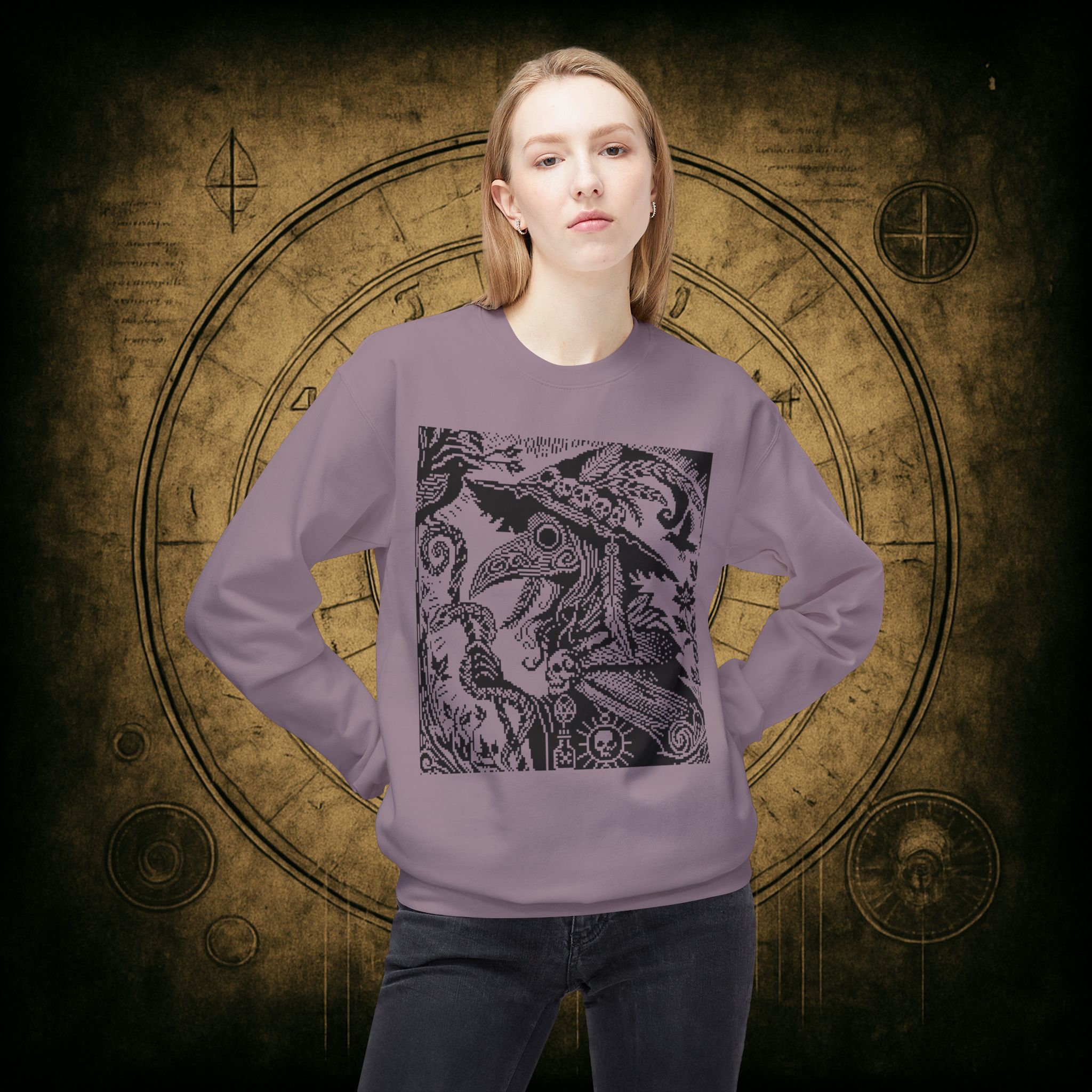 Woodcut Plague Doctor Witch Sweatshirt - Image 50