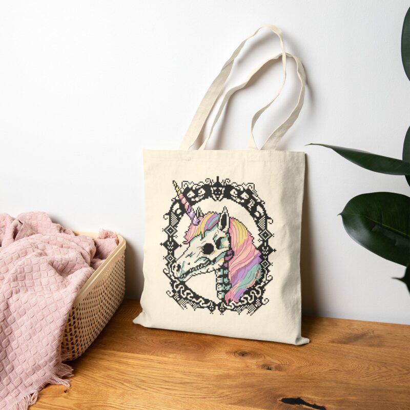 Pastel Goth Skeleton Unicorn Tote Bag - Image 6