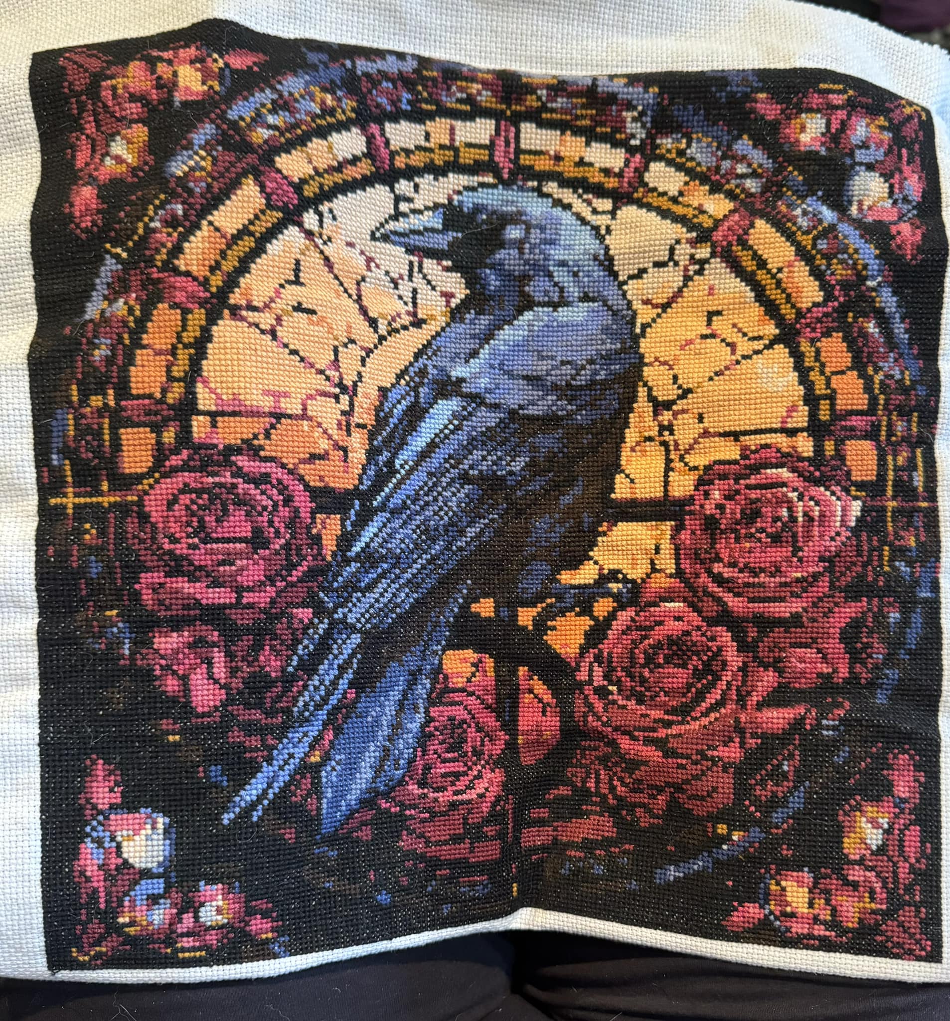Stained Glass Raven and Roses Cross Stitch Pattern