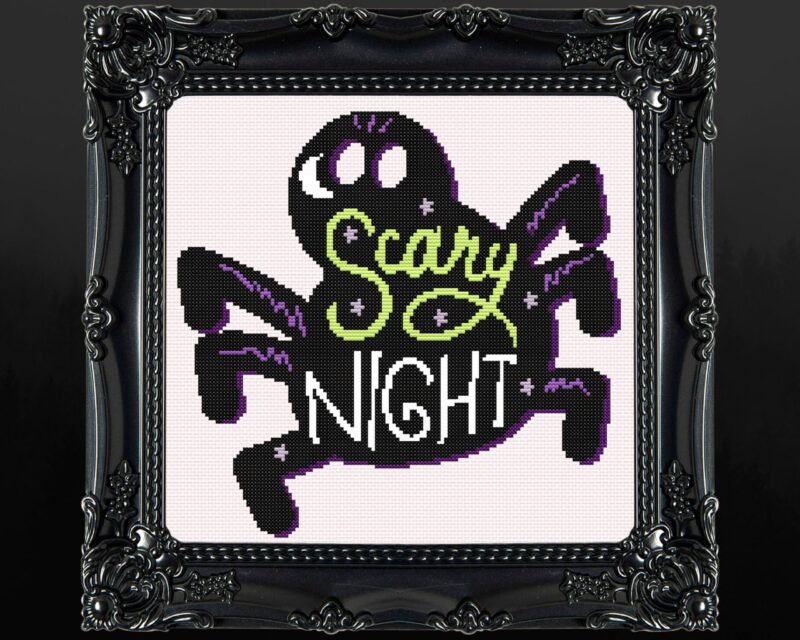 Scary Night Spider Cross Stitch Pattern