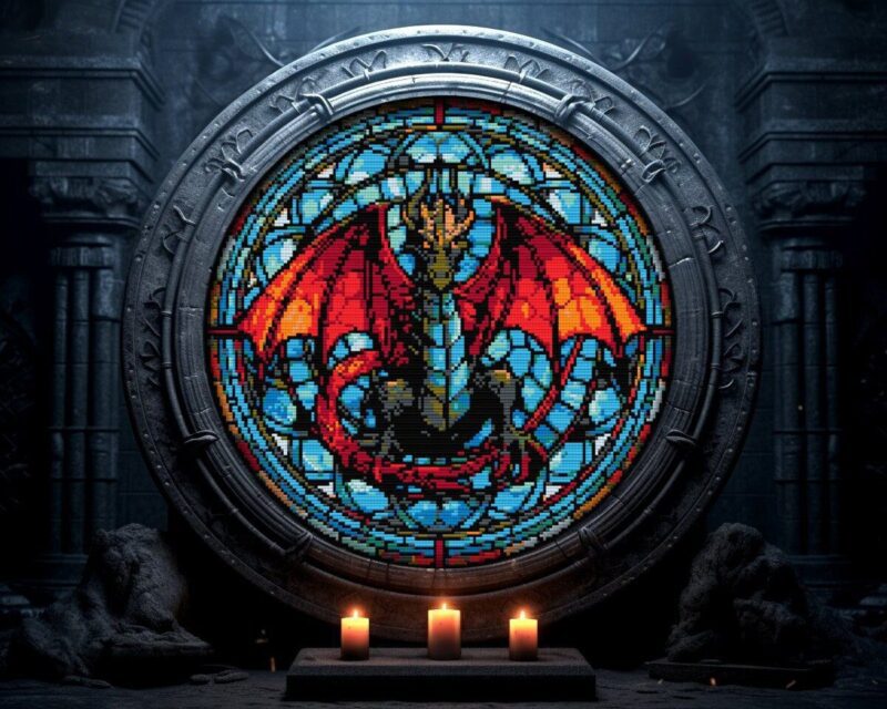Stained Glass Dragon Cross Stitch Pattern 2
