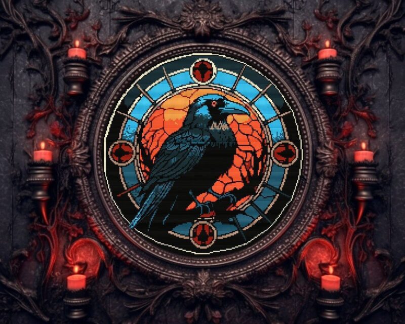 Stained Glass Raven Cross Stitch Pattern