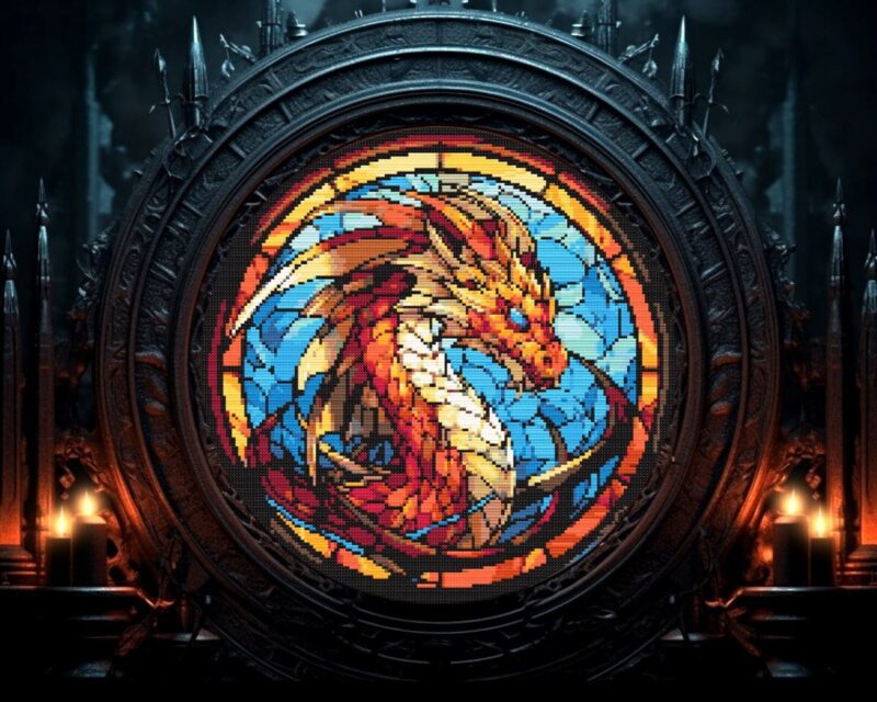 Stained Glass Dragon Cross Stitch Pattern