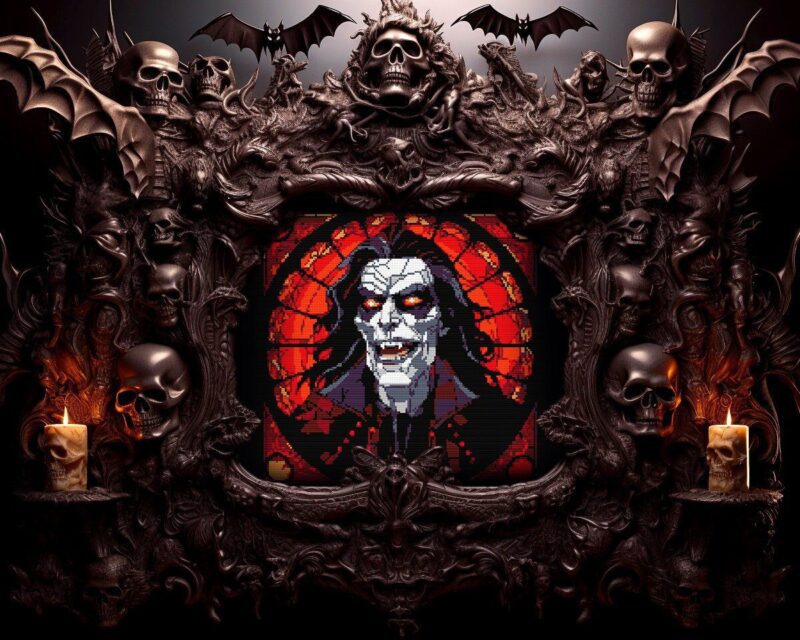 Victorian Vampire Stained Glass Cross Stitch Pattern