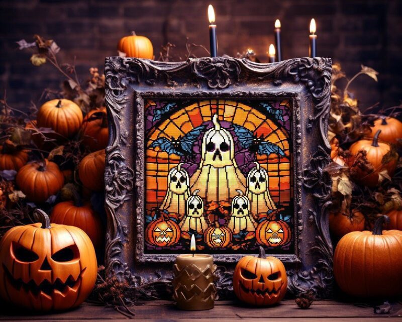 Pumpkin Ghosts Halloween Cross Stitch Pattern