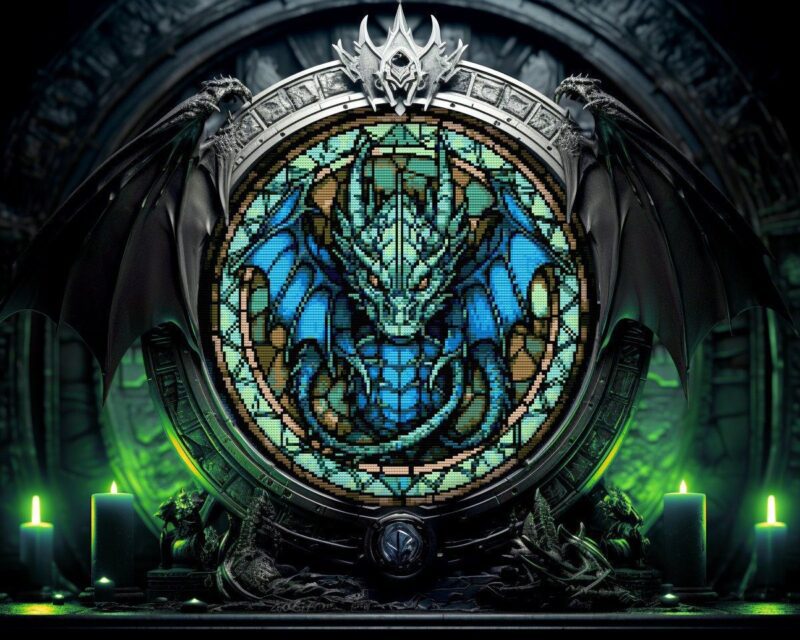 Poison Dragon Stained Glass Cross Stitch Pattern