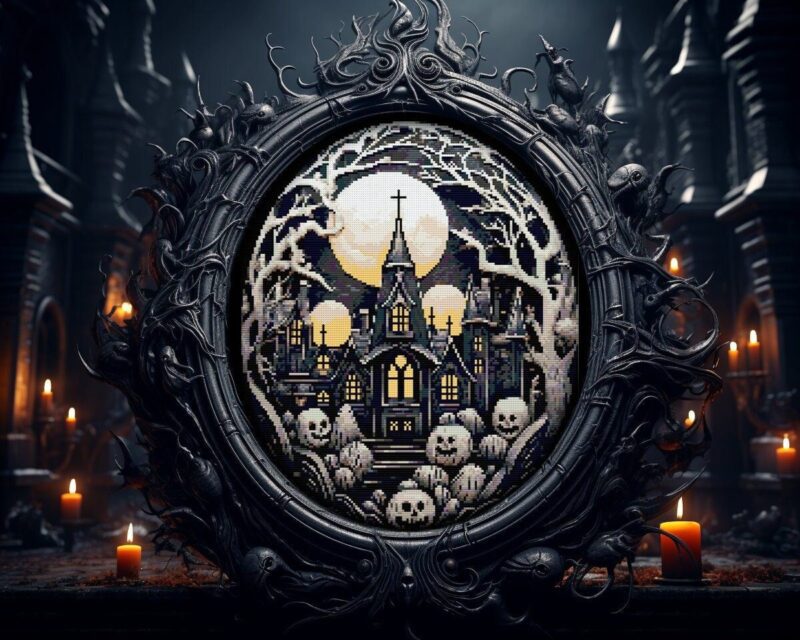 Halloween Snow Globe Cross Stitch Pattern