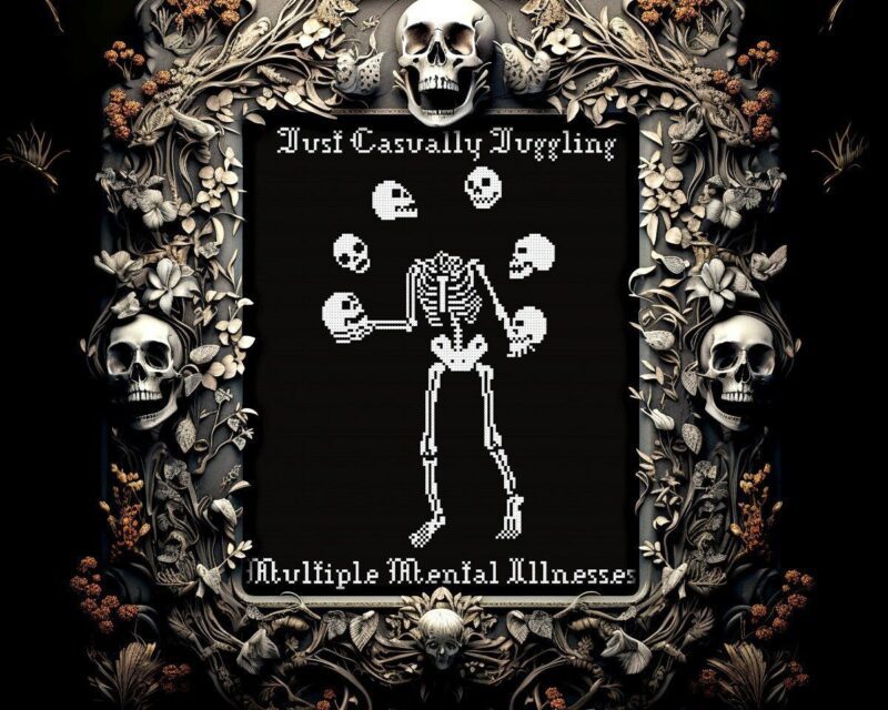 Mental Illness Juggling Skeleton Cross Stitch Pattern