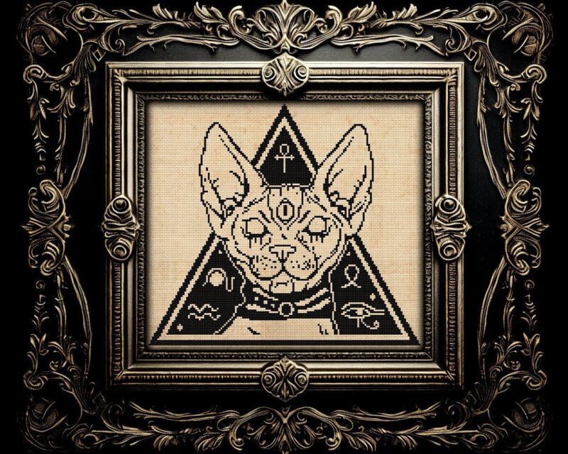 Egyptian Occult Sphinx Cat Cross Stitch Pattern