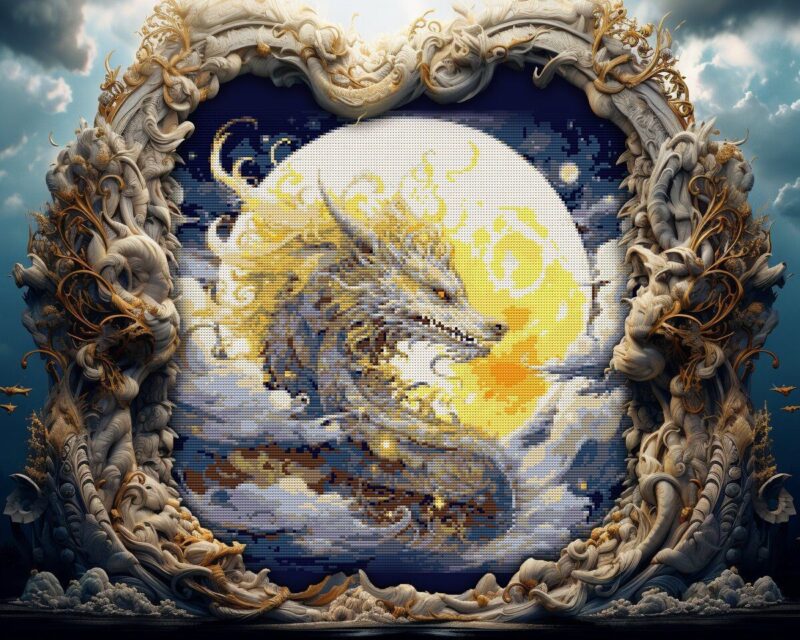 Moon Dragon Cross Stitch Pattern