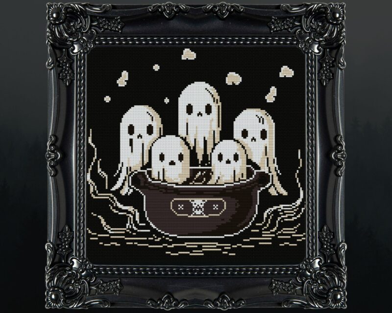 Spooky Ghosts in Witch's Cauldron Cross Stitch Pattern - Image 4